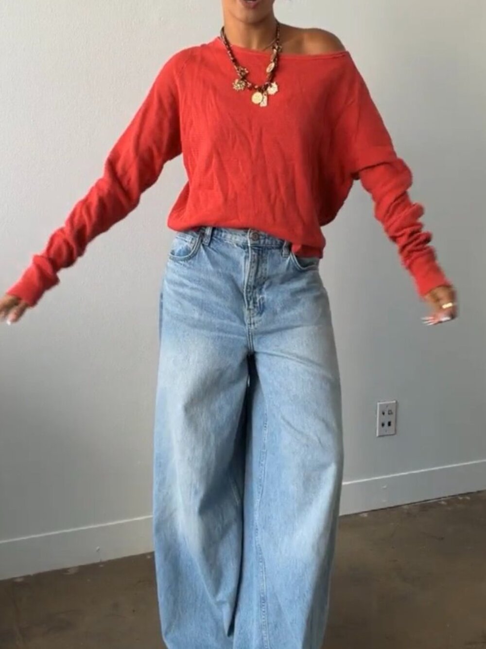 Brand New Free People Waffle-Knit Thermal Top - Red/Rouge - Size Medium - NWT
